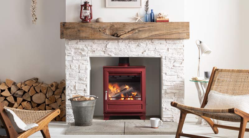Ecoburn 5 Widescreen stove in Spice red colour